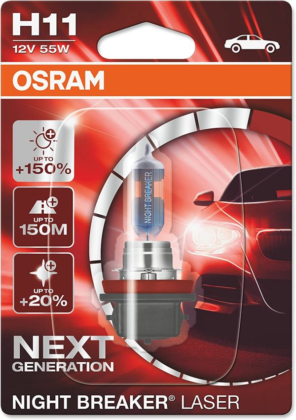 OSRAM 64211NL-01B NIGHT BREAKER LASER H11, next generation, +150% more brightness, halogen headlamp, 64211NL-01B, 12V, passenger car, single blister (1 lamp) - Image 6