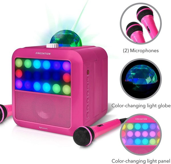 Portable Karaoke Machine - Singsation Star Burst (Pink) Karaoke System Comes w/ 2 Mics, Room Filling Light Show, Retro Light Panel & Works via Bluetooth. No CDs Required. YouTube Your Favorite Songs - Image 6