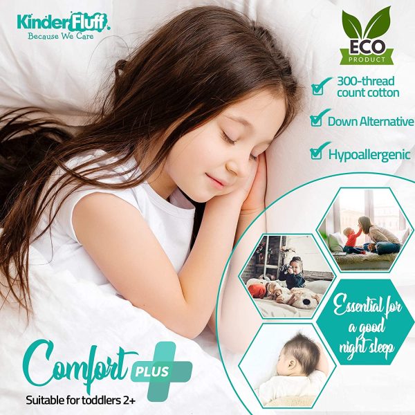 Kinder Fluff Toddler Pillow (2pk)- The only Pillow with 300T Soft Cotton & Down Alternative Fill. Hypoallergenic & Machine Washable. Ideal Baby Pillow for Toddler Bed or Travel Pillow - Image 9