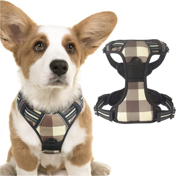 rabbitgoo Dog Harness No Pull, Adjustable Dog Walking Chest Harness with 2 Leash Clips, Comfort Padded Dog Vest Harness with Easy Handle, Reflective Front Body Harness for Small Breeds, Beige Plaid, S - Image 8