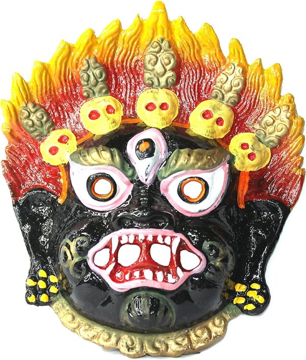 GRI9 Metal Tibetan Buddhism Mahakal Nazar Battu Face Mask For Negative Energy Remover And Evil Eye Protector Nepalese Home Wall Decor (Medium Black) - Image 3