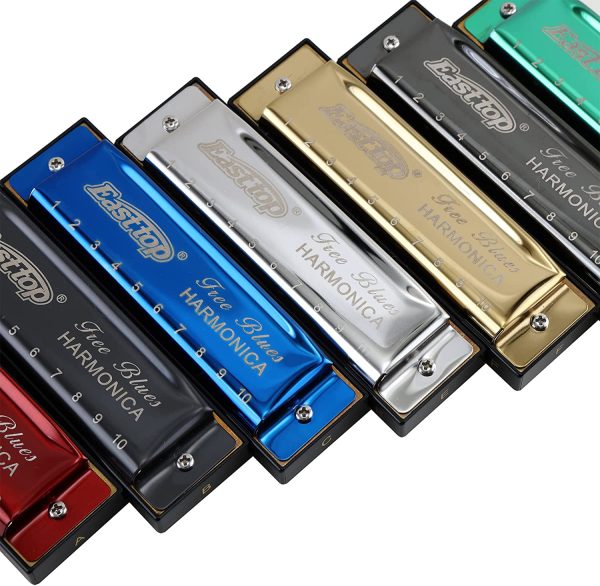 East top Harmonica Set,7-Pack 10 Holes 20 Tones Professional Blues Harmonica Set with 7 Colors Cover include 7 keys packed,A,B,C,D,E,F,G key