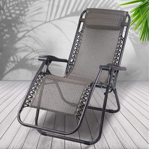 Gardeon Zero Gravity Portable Reclining Lounge Folding Outdoor Camping Beach Chair Beige - Image 2