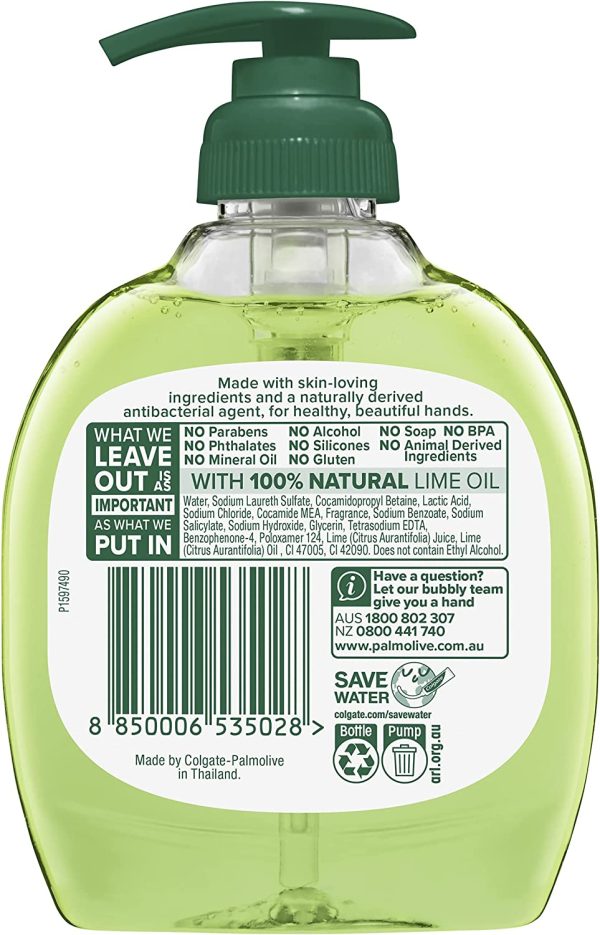 Palmolive Antibacterial Liquid Hand Wash Soap, 250mL, Odour Neutralising Lime Pump, No Parabens Phthalates or Alcohol - Image 3