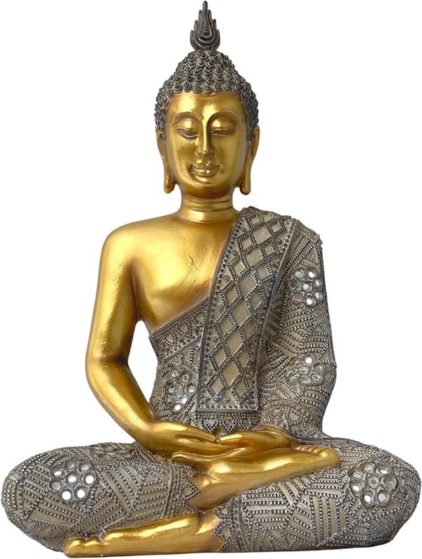 Sitting Buddha Statue for Home Decor ?C 13?? Golden Buddha Statue ?C Feng Shui Decoration for Peace and Harmony, Meditation Pose ?C Thai Buddha Statues and Figurines - Large Gold Indoor Sculpture - Image 5