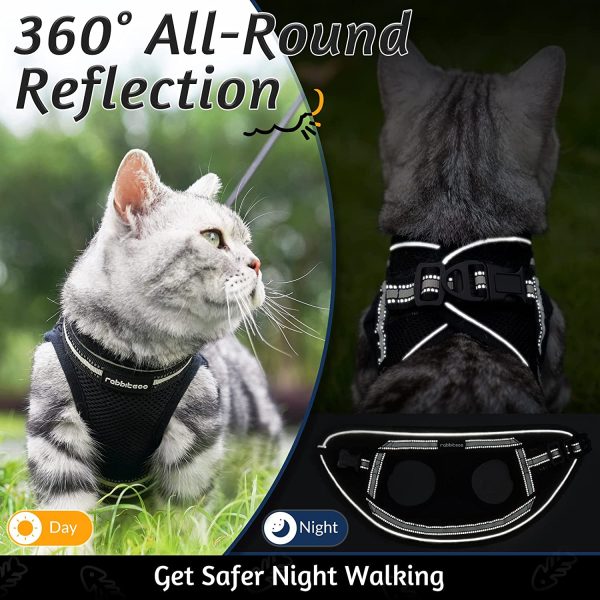 rabbitgoo Cat Harness and Leash for Walking Escape Proof, Reflective Adjustable Soft Mesh Kitten Harness for Extra Small and Small Cats, Step-in Comfortable Choke-Proof Outdoor Vest Harness with 150cm Leash and Metal Clip, Breathable Black - Image 3