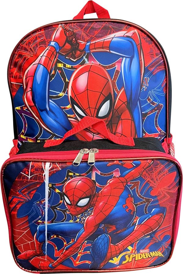 Spiderman Boy's 16 Inch Backpack With Removable Matching Lunch Box (Black-Red), Black-red, Large - Image 4