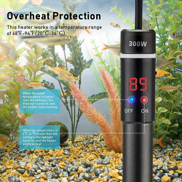 INKBIRDPLUS Titanium Aquarium Heater 300W, for 50-60 gallons Fish Tank, Submersible Fish Tank Heater With Smart IC Chip Waterproof LCD Screen 68?H-94?H(20??C-34??C) Adjustable Heating Temperature For Freshwater or Saltwater Tanks - Image 8