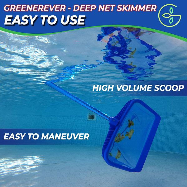 Greenerever Pool Skimmer Net 20" (50cm) Deep Bag |Heavy Duty Professional Leaf Cleaning Rake |Plastic Framed Fine Mesh Net |Easily Removes Leaves, Debris from Pools, Hot Tubs, Ponds and Fountains - Image 5