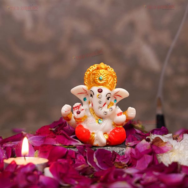 Tied Ribbons Mini Ganesha Statue Sculpture Idol for Car Dashboard Home Temple Decor (2 X 2.3 Inch , L X H) - Image 3