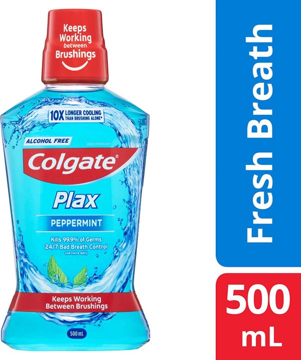 Colgate Plax Antibacterial Mouthwash 500mL, Peppermint, Alcohol Free, Bad Breath Control - Image 7