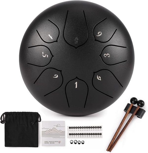 Steel Tongue Drum kit for Beginner, Hand Drum 8 Notes 6 Inch, Percussion Instrument for Adults and Kids, Tongue Drum with Mallets, Finger Picks, Carry Bag, Music Score