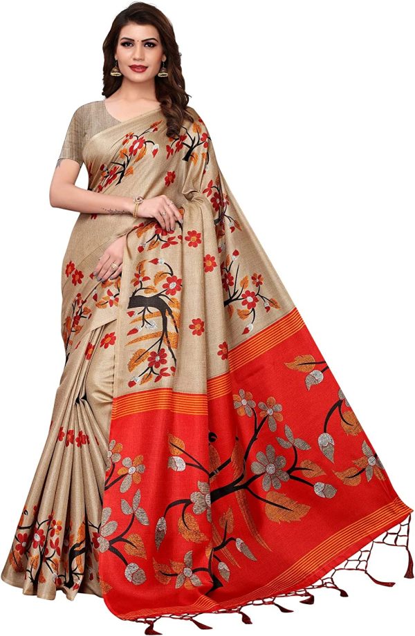 CRAFTSTRIBE Traditional Bollywood Printed Khadi Silk Dress Party Wear Indian Ethnic Wedding Sari for Women's