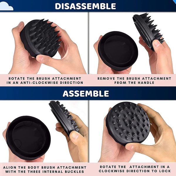 Soaab Shampoo Brush Scalp Massager Exfoliating Brush , Soft Silicone Brush For Hair Stimulation with Body Brush Massage Brush Attachment (Black) - Image 6