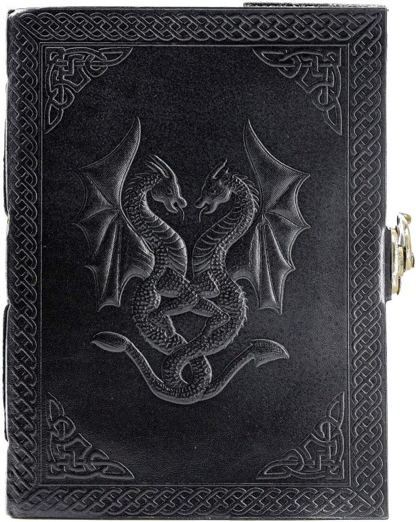 Handmade Leather Double Dragon Journal/Writing Notebook Diary/Bound Daily Notepad for Men & Women Unlined Paper Medium, Writing Pad Artist, Sketch 8 X 6 Black - Image 4