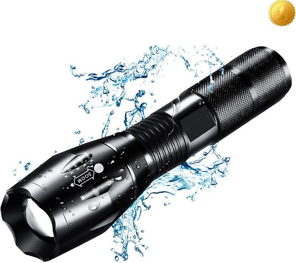 LED Torches High Lumens Flashlights Tactical Flashlight with Adjustable Focus a Water Resistant Torch for Outdoor, Emergency, Power Outage, Camping, Hiking (Black) - Image 2