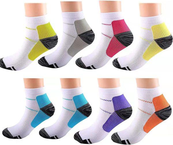 Compression Socks Plantar Fasciitis Sock for Women and Men, 8 Pairs Arch Support Low Cut Running Gym Sport Hiking Cycling Travel Nurses Compression Foot Socks - Image 5