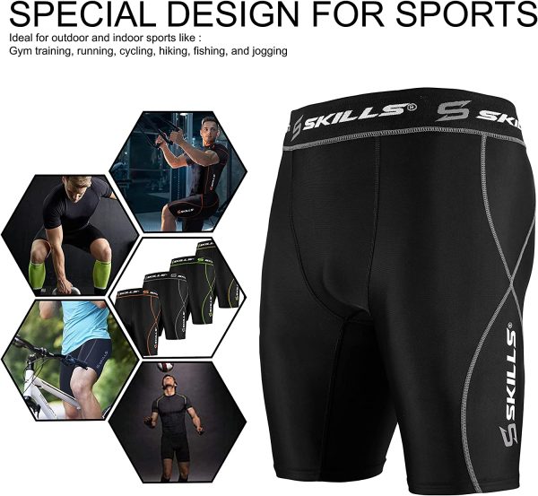 Skills Black Compression Shorts for Men - Increases Power and Reduces Muscle Fatigue - Sports Performance Underwear Premium Quality Lycra Running Shorts