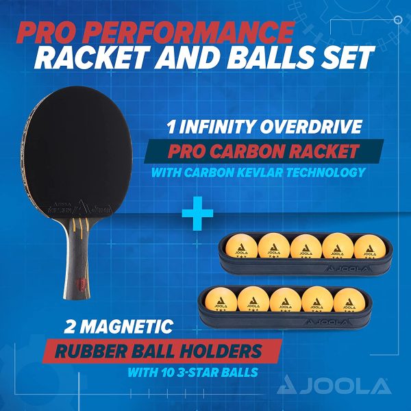 JOOLA Infinity Overdrive Ping Pong Paddle and Table Tennis Sets - Racket with Carbon Kevlar Technology & Double Black Extreme Speed Rubber - Ping Pong Set Includes 10 3 Star Ping Pong Balls & Holder - Image 3