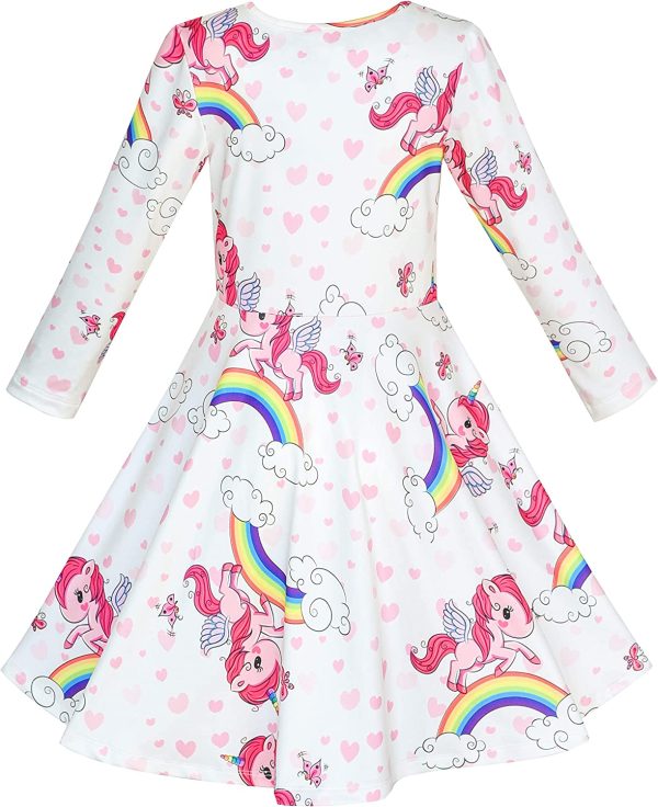 Sunny Fashion Girls Dress Unicorn Rainbow Long Sleeve Casual Dress Size 3-8 Years - Image 5