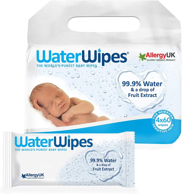 WaterWipes Fragrance Free Newborn Sensitive Baby Wipes 240 Count Value Pack (Pack of 4)