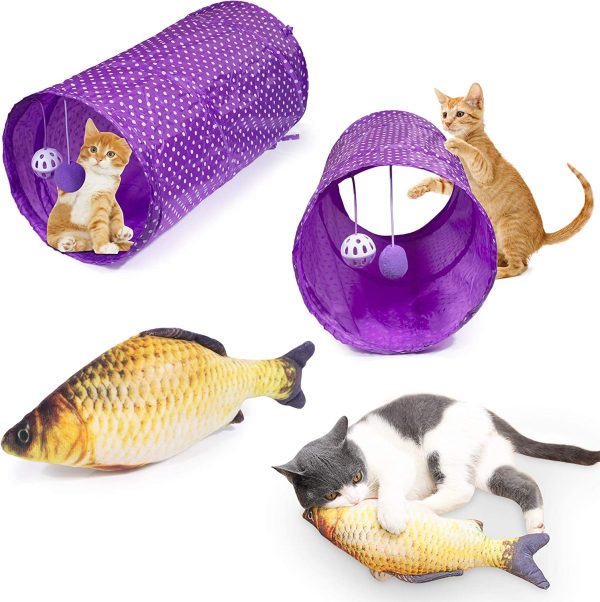 Cat Toys Kitten Toys 34pcs Assorted Cat Tunnel Catnip Fish Feather Teaser Wand Fish Fluffy Mouse Mice Balls and Bells Toys Storage Bag Set Kit Interactive cat Toys cat Feather Toy Mlorine - Image 5