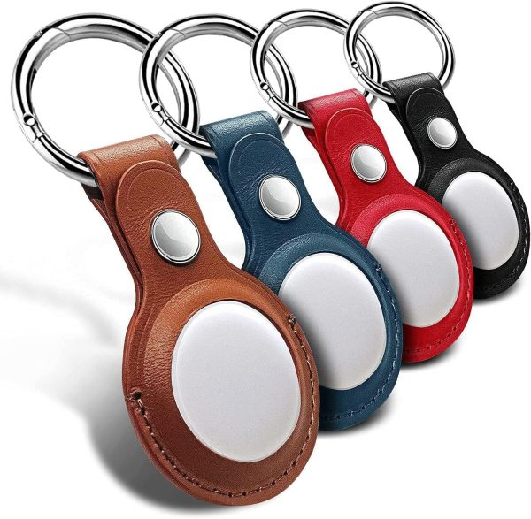 Protective Case for Airtags with Keychain, WIKDJ Genuine Leather Bluetooth Tracker Cover Bluetooth Finder Case for Airtags Safety Anti-Lost (4Pack) - Image 3