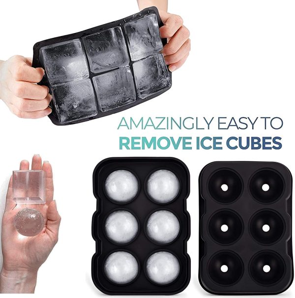 SUNSET Silicone Ice Cube Trays ?C Set of 2 Large Ice Cube Molds + Funnel | Square Ice Tray for freezer & Sphere Ice Ball Maker for Refrigerator | Reusable BPA Free Ice Moulds for Whiskey, Cocktails & more) | AUSSIE Seller - Image 3