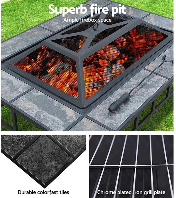 Outdoor Fire Pit BBQ Table Grill Fireplace w/Ice Tray Barbecue Picnic Heater Desk Garden Patio Camping Cooker Brazier - Image 6