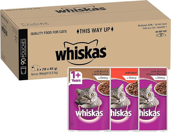 Whiskas Beef Selection in Gravy Wet Cat Food 85g Pouch, 90 Pack, One Size - Image 3