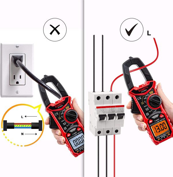 KAIWEETS Digital Clamp Meter T-RMS 6000 Counts, Multimeter Voltage Tester Auto-ranging, Measures Current Voltage Temperature Capacitance Resistance Diodes Continuity Duty-Cycle (AC/DC CURRENT) - Image 5