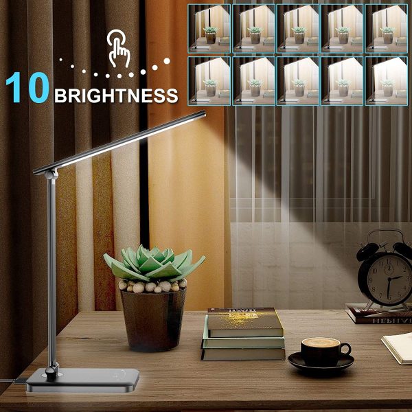 LED Desk Lamp with USB Charging Port, Dimmable Eye-Caring Table Lamp with 5 Color Modes & 10 Brightness Levels, Auto Timer, Memory Function, Touch Control Task Lamp for Work Home Office Study(Black) - Image 6