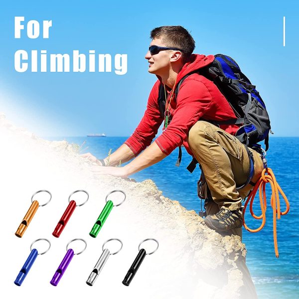 Set of 105 Aluminum Emergency Whistle with Keychain Safety Survival Whistle Sturdy Light Whistle Keychain Whistle Key Ring Loud Sound Camping Signal Whistles for Women Defense Hiking Alarm, 7 Colors - Image 7