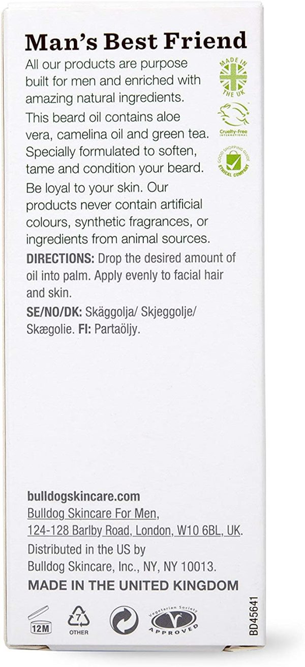 Bulldog Beardcare Original Beard Oil, Fast-Absorbing, non-greasy and softening, contains aloe vera, camelina oil and green tea, 30mL - Image 2
