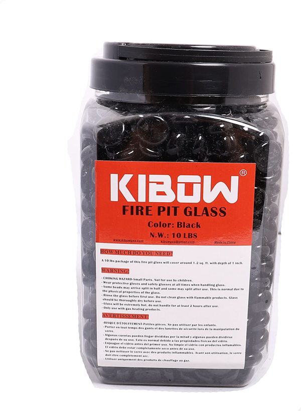 KIBOW 10-Pound Pack Fire Glass Beads Fire Glass Drops for Gas Fire Pit, 3/4 Inch-Black