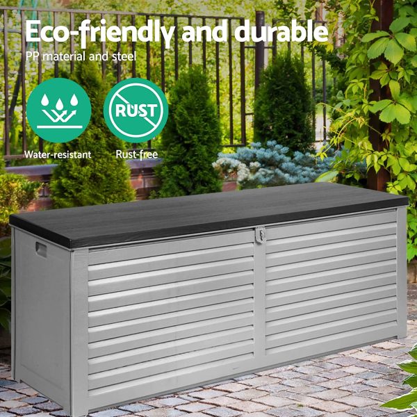 Outdoor Storage Box Bench Seat Lockable Garden Deck Toy Tool Sheds 390L - Image 2