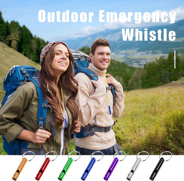 Set of 105 Aluminum Emergency Whistle with Keychain Safety Survival Whistle Sturdy Light Whistle Keychain Whistle Key Ring Loud Sound Camping Signal Whistles for Women Defense Hiking Alarm, 7 Colors