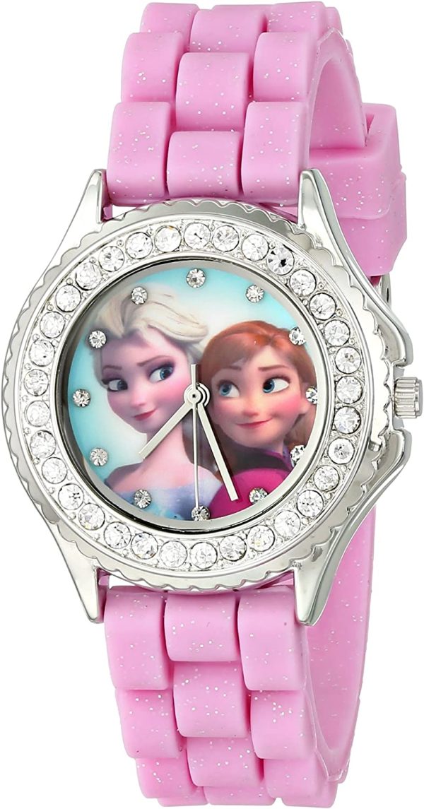 Disney Kids' FZN3554 Frozen Anna and Elsa Rhinestone-Accented Watch with Glittered Pink Band, Pink, Quartz Movement - Image 2