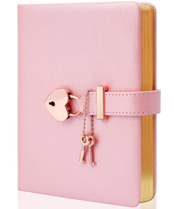 CAGIE Heart-Shaped Lock Diary with Key, Pink Diary with Lock for Girls, B6 Leather Notebook Locking Journals for Women, 5.3 x 7 Inch, Gold Gilded Edges - Image 7