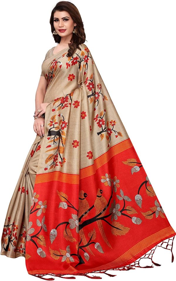 CRAFTSTRIBE Traditional Bollywood Printed Khadi Silk Dress Party Wear Indian Ethnic Wedding Sari for Women's - Image 4