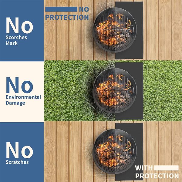 Under BBQ Fire Pit Mat, Thickened 5 Layer Portable Fireproof Waterpfoof and Heat Resistant Pad for Smoker & Charcoal Grill, Deck Lawn Grass Wood Floor Patio Protector, Square,S - Image 4