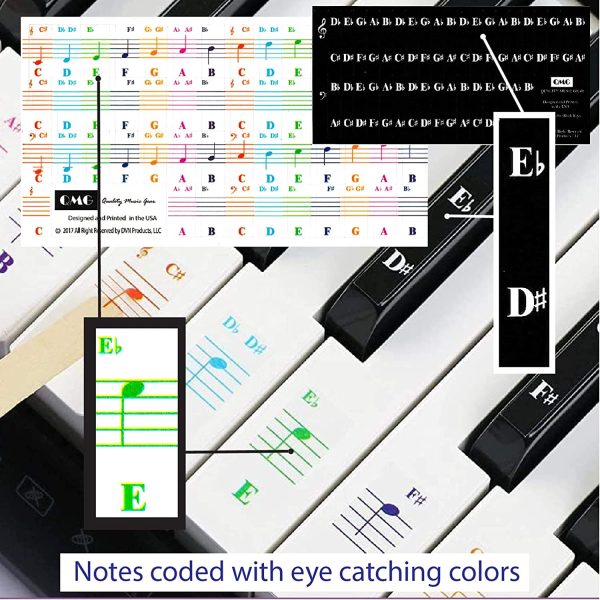 QMG Piano Stickers for Keys,Colorful Piano Keyboard Stickers for 49/61/ 76/88 Key Keyboard White and Black Keys, Removable, Kids Learning Piano, No Residue Leaves - Image 8