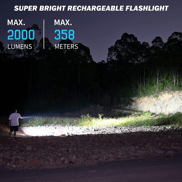 C2 Rechargeable LED Flashlights 2000 High Lumens, Pocket Flashlight with Power Bank, 7 Modes Flash Light, IP68 Waterproof Tactical Flashlight for Emergencies, Outdoor