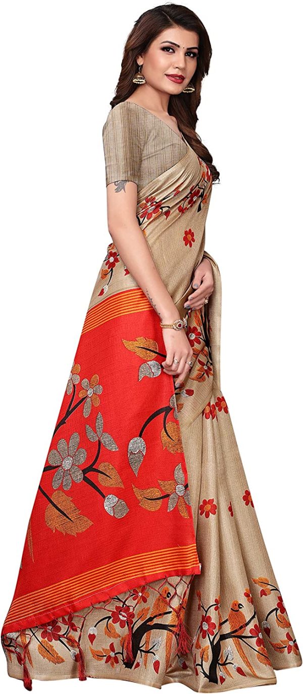 CRAFTSTRIBE Traditional Bollywood Printed Khadi Silk Dress Party Wear Indian Ethnic Wedding Sari for Women's - Image 3