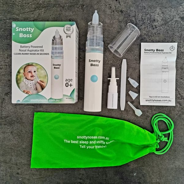 Snotty Boss - Nasal Aspirator ?C Premium Kit incl Saline Spray Bottle/Nozzles/Travel Bag. Battery powered, strong snot suction for baby or child. Clear nose in seconds to breathe, feed and sleep better. - Image 7