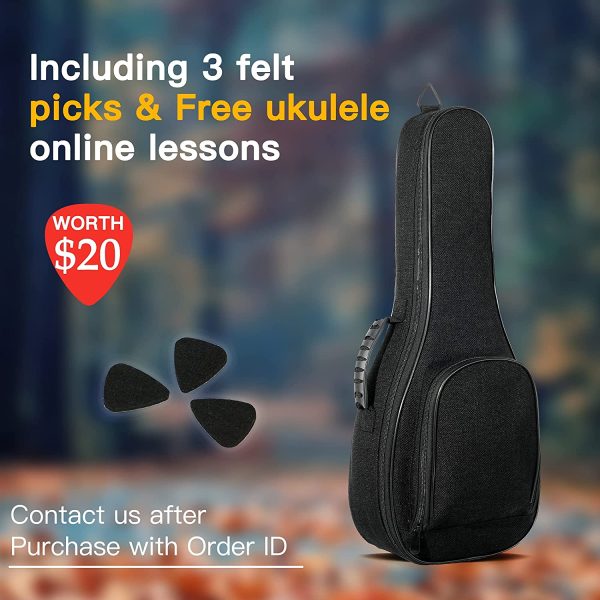 Deviser ukulele case 12MM Thick Padding ABS Handles ukelele case linen fabric 21 inch Soprano ukulele gig bag with Felt picks Black - Image 6