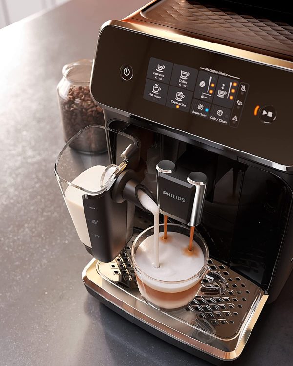 PHILIPS 2200 LatteGo Fully Automatic Espresso Coffee Machine: 3 beverage capability, touch display, 12-step grinder levels, 3 aroma settings and durable ceramic grinders, Black, EP2231/40 - Image 7