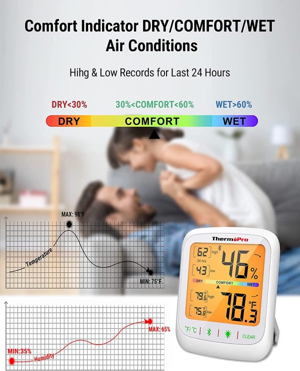 ThermoPro Bluetooth Hygrometer Thermometer, 260FT Wireless Remote Temperature and Humidity Monitor, with Large Backlit LCD, Indoor Room Thermometer and Humidity Gauge, Max Min Records - Image 6