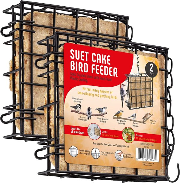 SEWANTA Suet Feeder for Wild Birds [Set of 2] One Suet Cake Capacity Each - Suet Bird Feeders for Outside Food, Bird Feeder Cage, Use with Suet Cakes, Seed Cakes, Bread, Fruits for Oriole Wild Birds