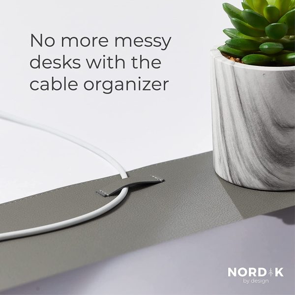 Nordik Leather Desk Mat Cable Organiser (Alaskan Grey 89 X 43 cm) Premium Extended Mouse Mat for Home Office Accessories - Felt Vegan Large Leather Desk Pad Protector & Desk Blotter Pads Decor